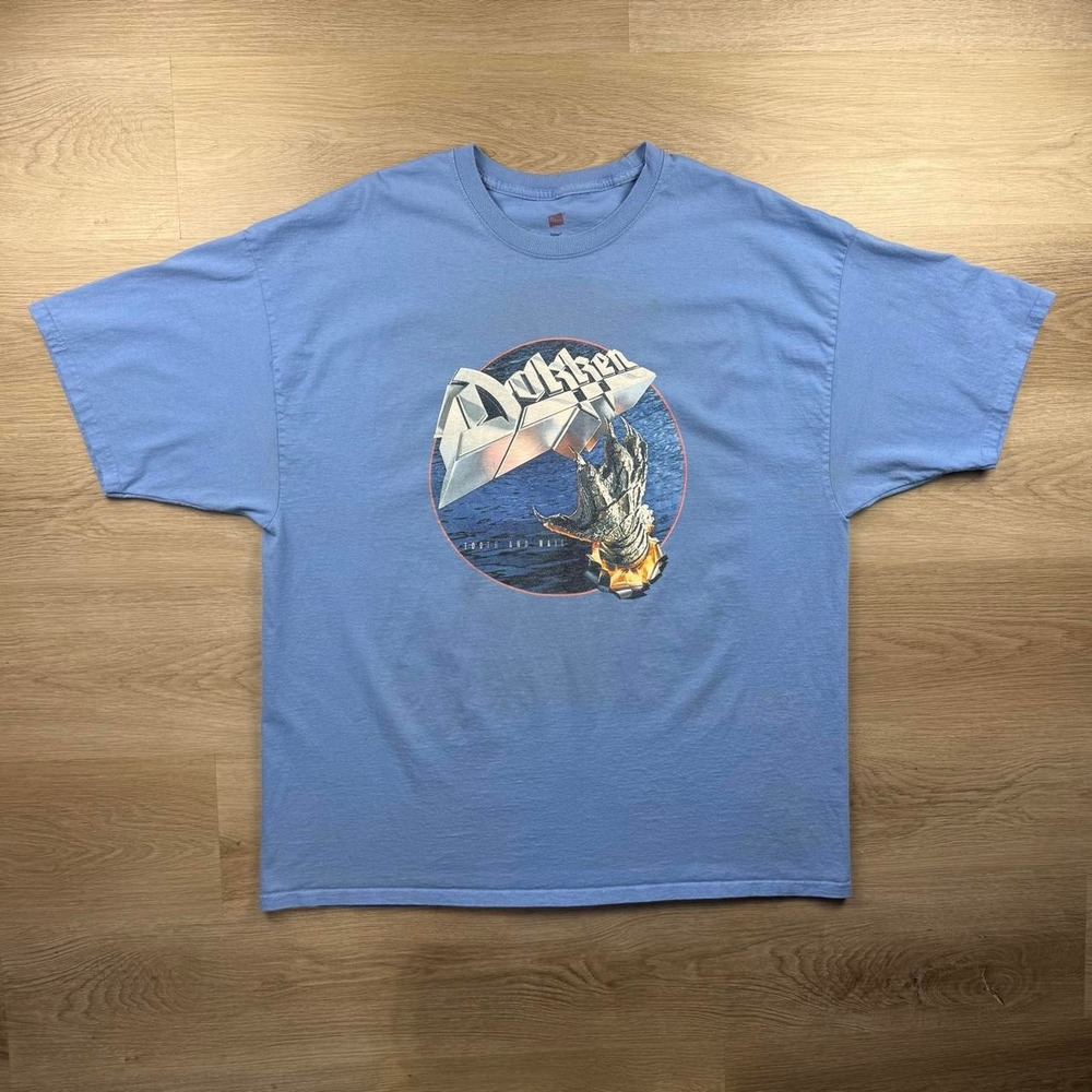 Dokken Tooth And Nail Metallic Album Graphic T-Shirt Light Blue 3XL